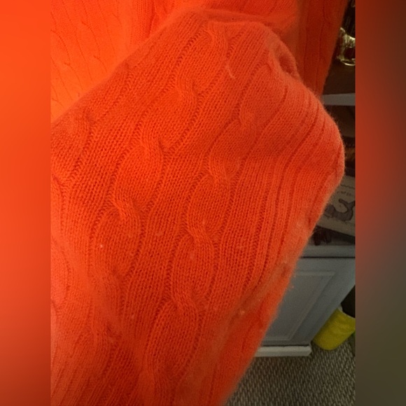 Polo Ralph Lauren Orange 100% Cashmere Cable Knit Crewneck Sweater Mens Size XL - Picture 3 of 6